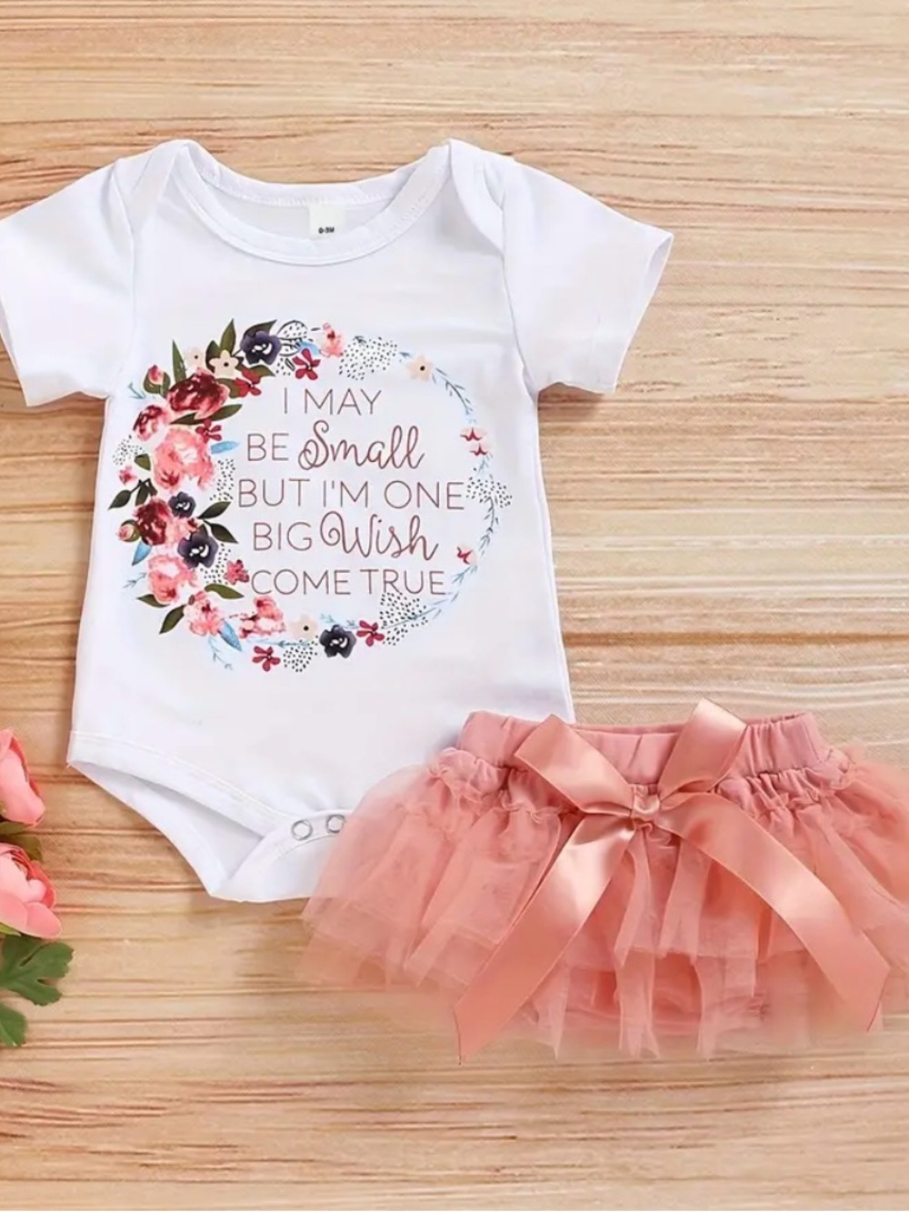 Floral Baby Onesie & Pink Tulle Skirt Set